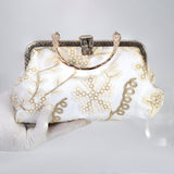 Gold White Lace Beige Embroidered Floral Wedding Clutch, Statement Bag, Evening Clutch, Wedding Clutch, Bridal Clutch, Cross Body Bag