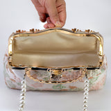 Peach Floral Immersive Gold Embroidered Fabric Floral Bridal Wedding Bag, Statement Bag, Evening Wedding Clutch, Cross Body Bag