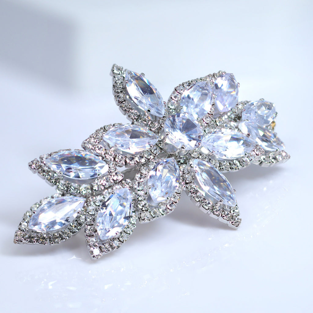 Silver Floral CZ And Rhinestone French Hair Clip, Bridal Hair Accessories, Bridesmaid Gift, Wedding Hair Accessory, Bridal Peach Hair Clip