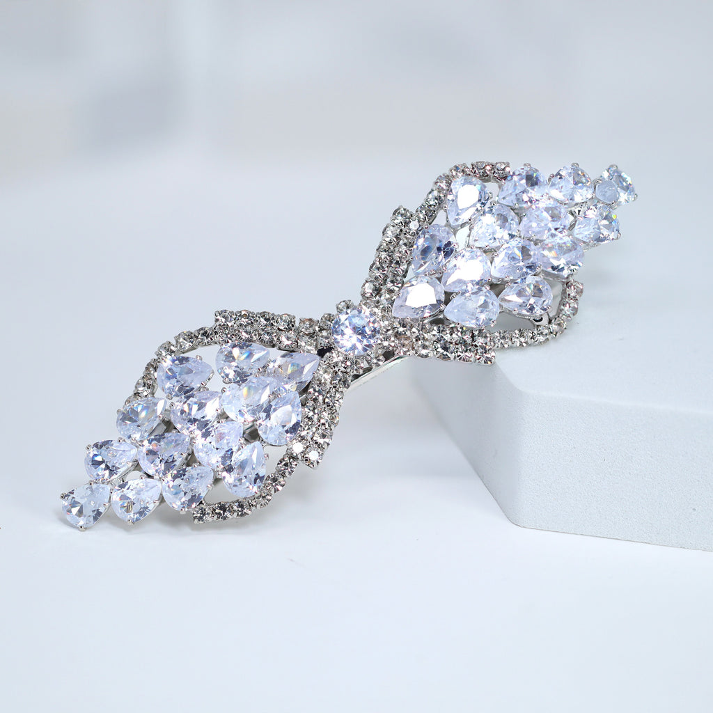 Bow Drops CZ And Rhinestone French Hair Clip, Bridal Hair Accessories, Bridesmaid Gift, Wedding Hair Accessory, Bridal Hair Clip