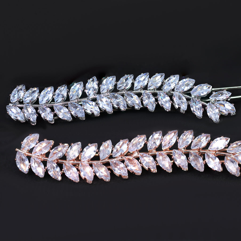 Dainty Fallen Leaves CZ Hair Clip, Bridal Hair Accessories, Bridesmaid Gift, Wedding Hair Accessory, Bridal Peach Hair Clip