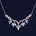 Dainty Dancing Leaves Drop V Necklace Set, Long Bridal Jewelry, Bridal Earrings And Necklace, Statement Earrings Cz Necklace Set.