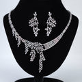 Diamond/ Swarovski Crystal Bunch Of Fallen Leaves asymmetrical Necklace Set , Long Bridal Jewelry, Crystal Earrings, Statement Earrings
