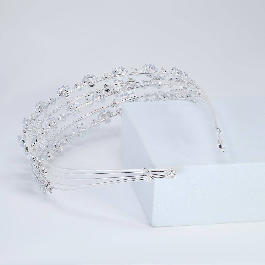 Swarovski Crystals Sparkling Flora Vine Leaves Three Layer Silver Headband, Hair Vine Headband, Bridal Hair, Rhinestone Delicate Headband.