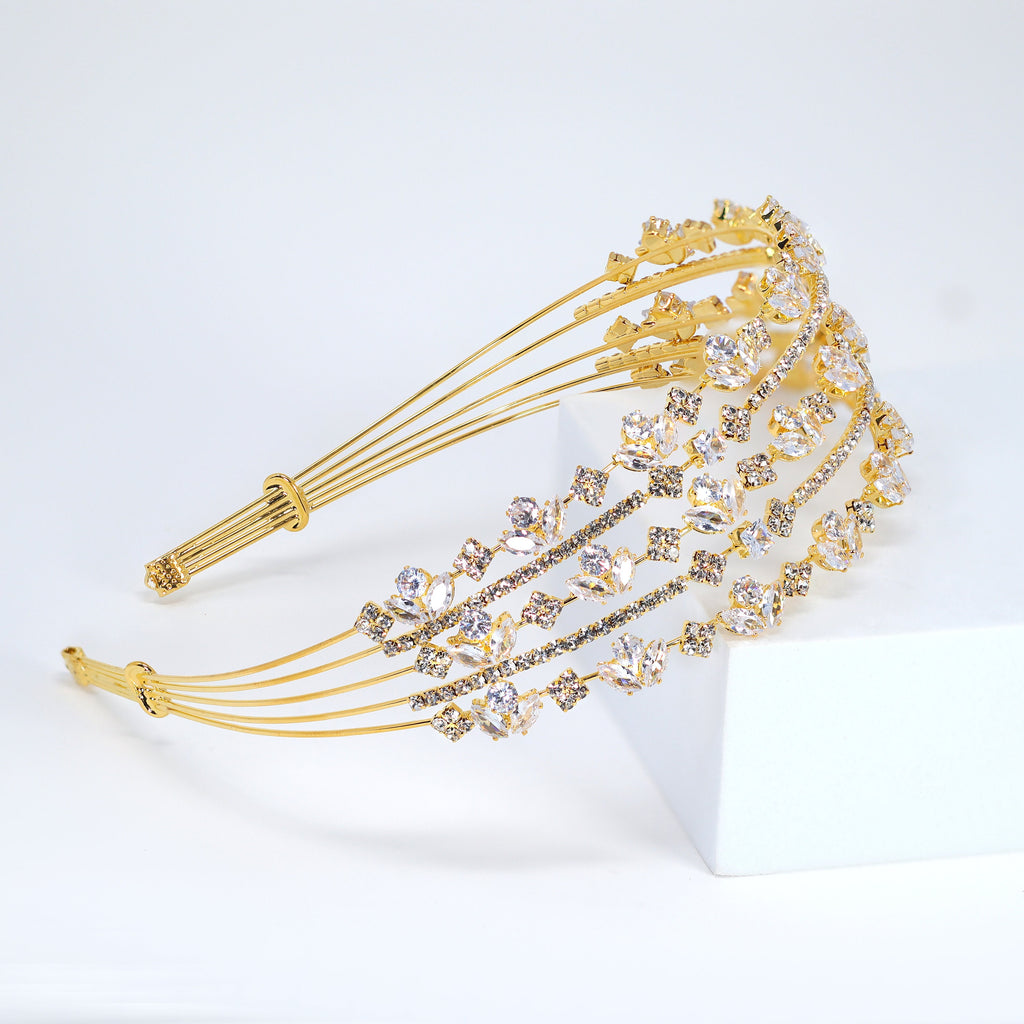Swarovski Crystals Sparkling Flora Vine Leaves Three Layer Silver Headband, Hair Vine Headband, Bridal Hair, Rhinestone Delicate Headband.