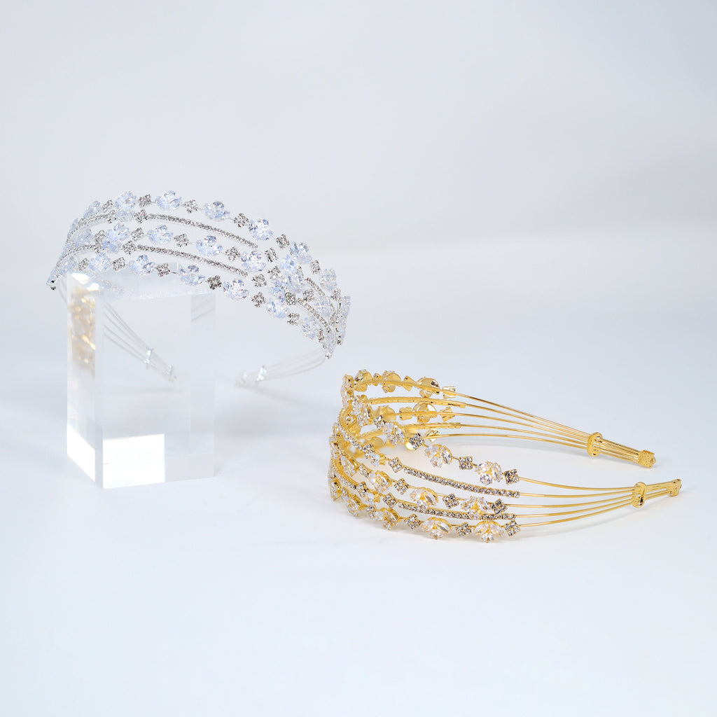 Swarovski Crystals Sparkling Flora Vine Leaves Three Layer Silver Headband, Hair Vine Headband, Bridal Hair, Rhinestone Delicate Headband.