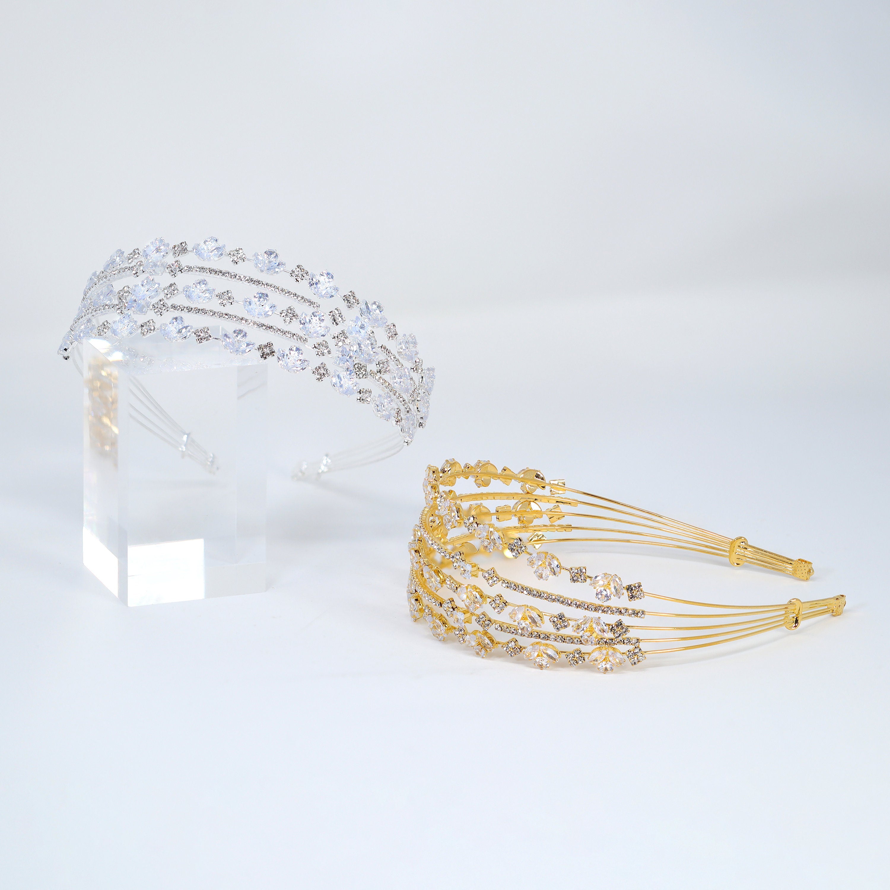 Swarovski Crystals Sparkling Flora Vine Leaves Three Layer Silver Headband, Hair Vine Headband, Bridal Hair, Rhinestone Delicate Headband.