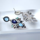 Blue Skies In Royal Chandelier : Rhinestone Statement Earrings , Something Blue Earrings, Long Bridal Jewelry, Crystal Bridal Earrings