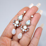 Something Blue Opal Dainty Small Chandelier White Drop Earring, Long Bridal Jewelry Crystal Bridal Earrings, Statement Earrings