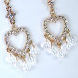 Golden Heart Drop Rhinestone Crystal tassel Earrings, Long Tassel Earrings, Valentine Statement earrings.