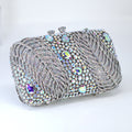 Silver Blue AB Crystal Embellished Falling Feathers Wedding Clutch, Statement Bag, Evening Wedding Clutch, Cross Body Bag