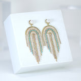 Something Blue Swarovski AB Crystal Pearl Chandelier Diamond Earrings, Gold Long Tassel Bridal Jewelry, Rhinestone Statement earrings