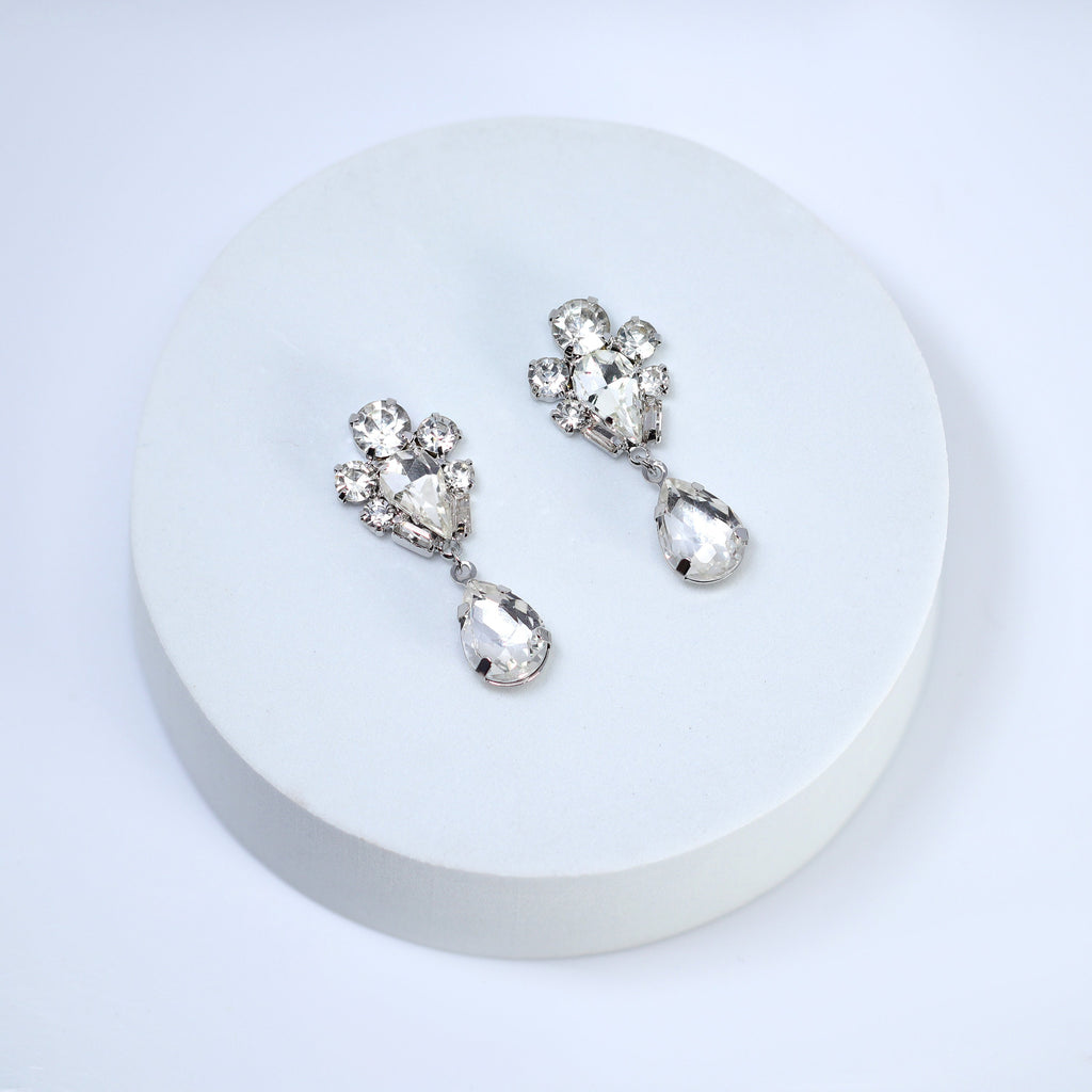 Rhinestone Love Bud Flower Drop Earrings, Bridal Jewelry, Bridal Earrings, Crystal Bridal Earrings, Statement Earrings Cz