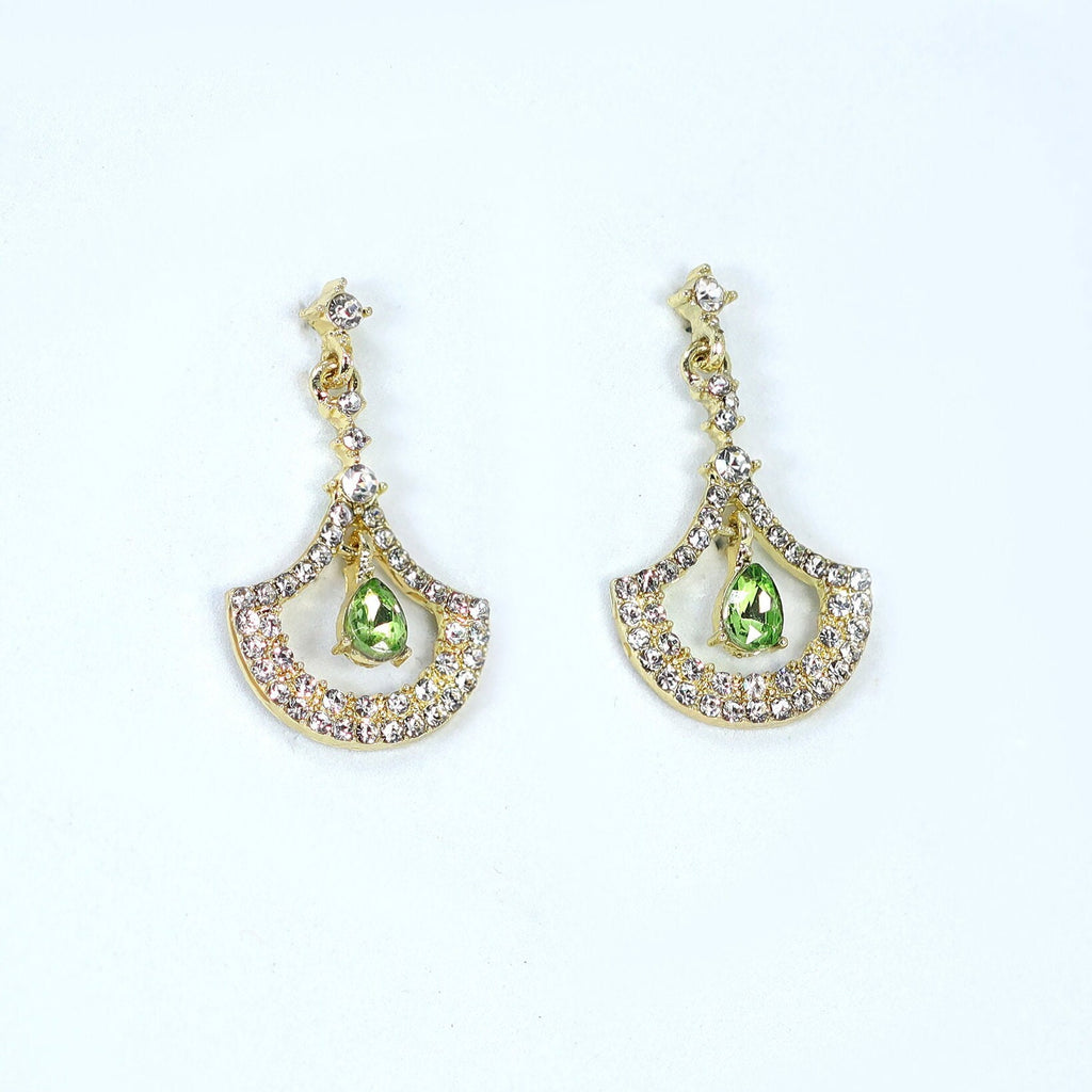 Rhinestone Fan Shape Green Drop Earrings, Bridal Jewelry Bridal Earrings Crystal Bridal Earrings Statement earrings