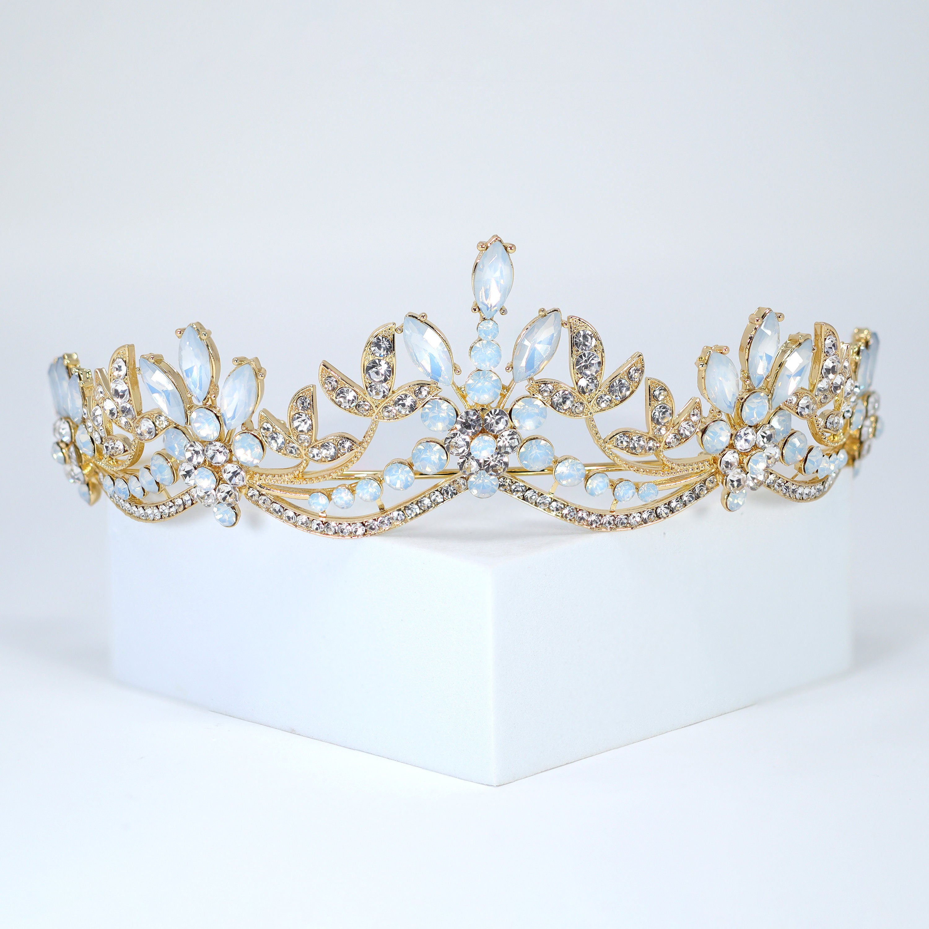 Swarovski Crystal Something Blue Opal Floral Leaves Tiara , Bridal Tiara, Crystal Wedding Tiara, Crystal Wedding Crown, Tiara Bride