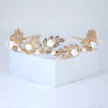 Swarovski Crystal Natural Pearl And Porcelain White Flower Vine Leaves Queen Tiara/Headband , Bridal Crown, Wedding Tiara, Pearl Crown.