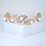 Swarovski Crystal Natural Pearl And Porcelain White Flower Vine Leaves Queen Tiara/Headband , Bridal Crown, Wedding Tiara, Pearl Crown.