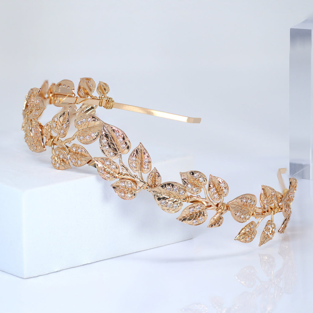 Swarovski Crystal Eternal Rose Vine Leaves Queen Tiara/Headband , Bridal Crown, Wedding Tiara, Pearl Crown.