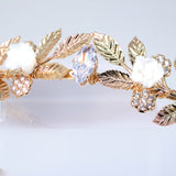 Swarovski Crystal And Porcelain White Flower Starlit Rose Garden Vine Leaves Queen Tiara/Headband , Bridal Crown, Wedding Tiara.