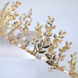 Swarovski Crystal, Natural Pearl And Flower Of Eternal Elegance In Heavenly Gold Garden Queen Tiara Bride Crown , Bridal Wedding Crown