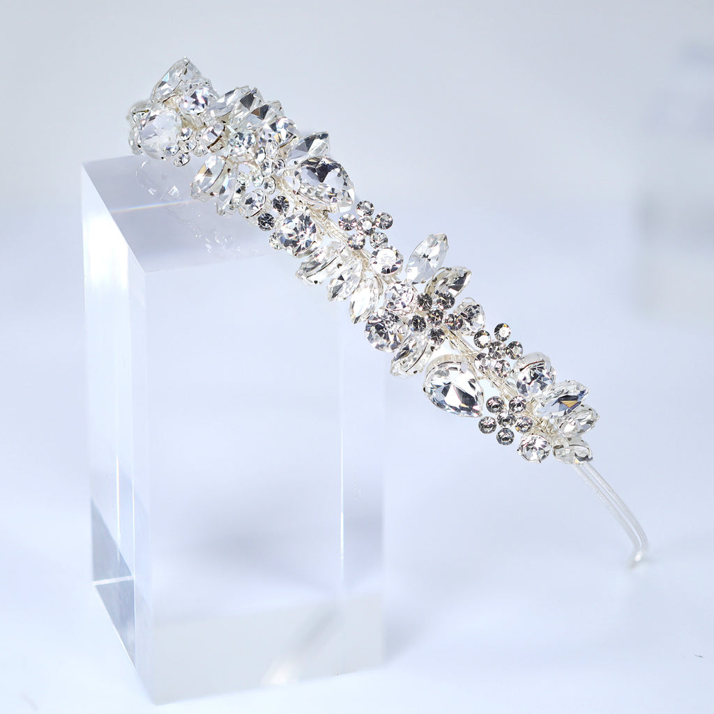 Swarovski Crystals Floral Twilight Bloom Teardrop Headband, Hair Vine Headband, Bridal Hair, Rhinestone Delicate Headband.