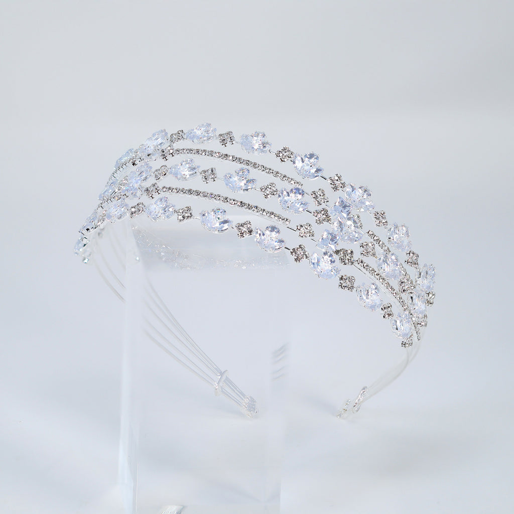 Swarovski Crystals Sparkling Flora Vine Leaves Three Layer Silver Headband, Hair Vine Headband, Bridal Hair, Rhinestone Delicate Headband.