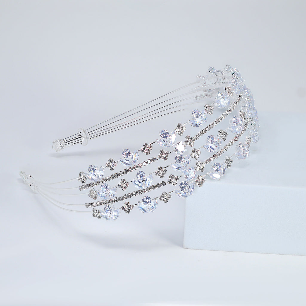 Swarovski Crystals Sparkling Flora Vine Leaves Three Layer Silver Headband, Hair Vine Headband, Bridal Hair, Rhinestone Delicate Headband.