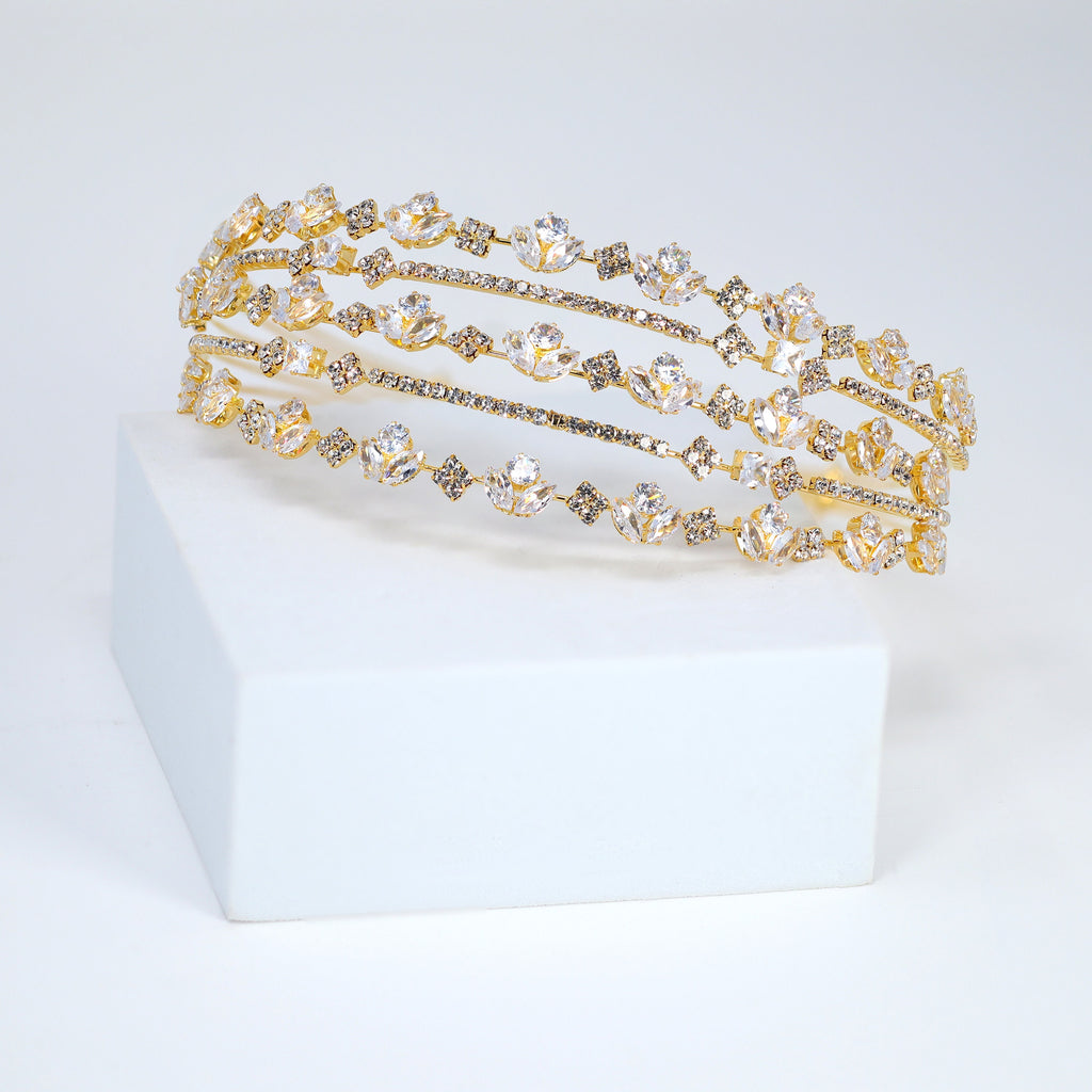Swarovski Crystals Sparkling Flora Vine Leaves Three Layer Silver Headband, Hair Vine Headband, Bridal Hair, Rhinestone Delicate Headband.
