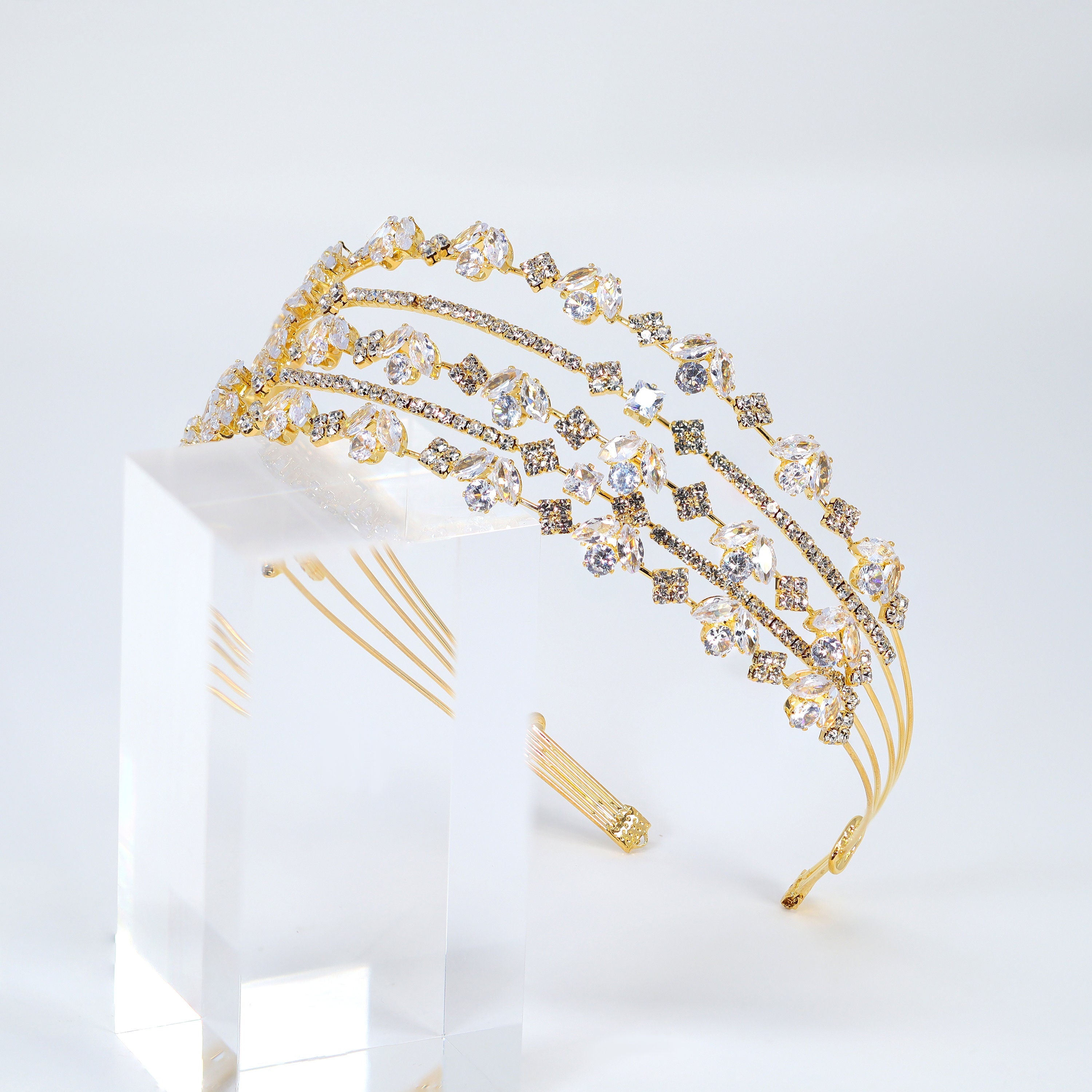 Swarovski Crystals Sparkling Flora Vine Leaves Three Layer Silver Headband, Hair Vine Headband, Bridal Hair, Rhinestone Delicate Headband.