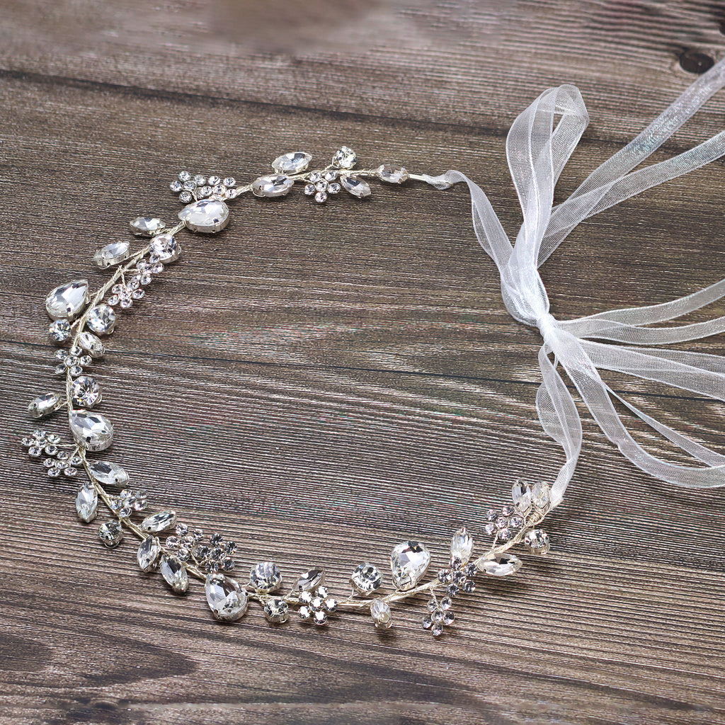 Dainty Rhinestones Crystal Floral Vine Leaves Headband, Bridal Hair Vine, Delicate Headband, Hair accessories.