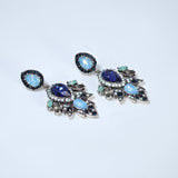 Blue Skies In Royal Chandelier : Rhinestone Statement Earrings , Something Blue Earrings, Long Bridal Jewelry, Crystal Bridal Earrings