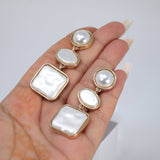 Gold White Faux Pearl Geometric Dangle Earring , Bridal Earring, Bridal Accessories, Pearl Wedding Earring.