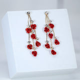 Red Rose Shower On Gold Vine Bridal Earring, Bridal Earrings, Rose Dangle earring, Bridesmaid Earring