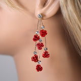 Red Rose Shower On Gold Vine Bridal Earring, Bridal Earrings, Rose Dangle earring, Bridesmaid Earring