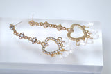Golden Heart Drop Rhinestone Crystal tassel Earrings, Long Tassel Earrings, Valentine Statement earrings.