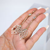 Gold Leaf Drop Earrings, Long Bridal Jewelry, Bridal Earrings, Crystal Bridal Earrings, Statement Leaves Earrings Cz