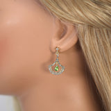 Rhinestone Fan Shape Green Drop Earrings, Bridal Jewelry Bridal Earrings Crystal Bridal Earrings Statement earrings