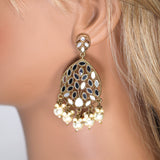Chandelier Mirror Statement Earrings And Headpiece Set, Mirror Earrings, Indian Long Bridal Jewelry, Pearl Bridal Earrings