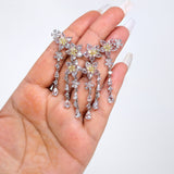 Floral Raindrop Diamond Tassel Earrings with Swarovski Crystals Earring, Long Bridal Earrings, Crystal Bridal Statement Earrings Cz