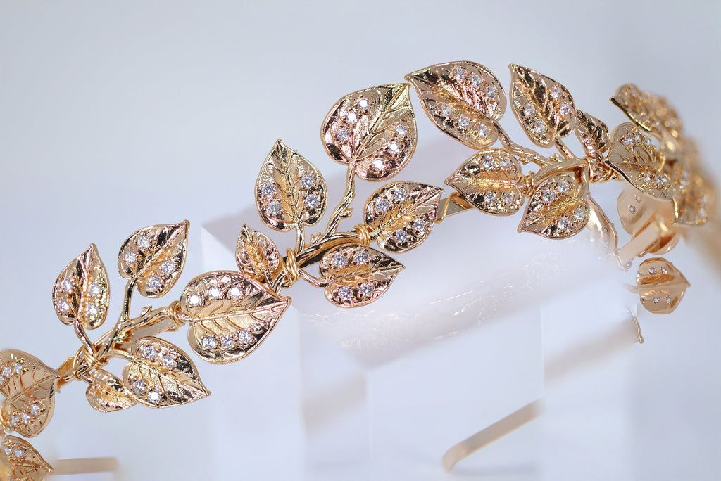 Swarovski Crystal Eternal Rose Vine Leaves Queen Tiara/Headband , Bridal Crown, Wedding Tiara, Pearl Crown.