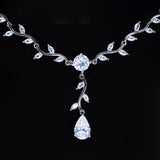 Swarovski Crystal Dainty Leaves Vine Center Of Attraction Necklace, Long Bridal Jewelry, Bridal Earrings Necklace, Statement Cz Set.