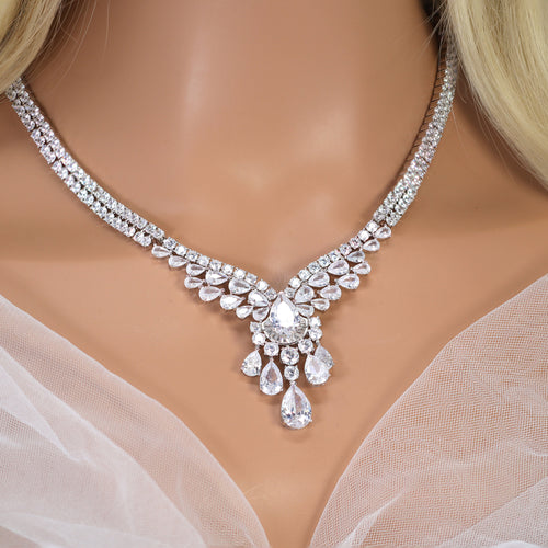 Swarovski Crystal Exquisite Juliet's Drop Diamond/Crystal Necklace Set, Bridal Necklace Set, Bridal Jewelry, Statement Necklace