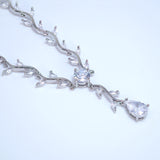 Swarovski Crystal Dainty Leaves Vine Center Of Attraction Necklace, Long Bridal Jewelry, Bridal Earrings Necklace, Statement Cz Set.