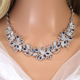 Swarovski Crystal Blue Drops On Lotus Diamond/Crystal Necklace, Bridal Necklace Set, Bridal Jewelry, Statement Necklace