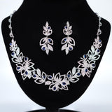 Swarovski Crystal Blue Drops On Lotus Diamond/Crystal Necklace, Bridal Necklace Set, Bridal Jewelry, Statement Necklace