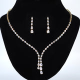 Swarovski Crystals Exquisite Teardrop Necklace and Earrings Set, Long Bridal Earrings And Necklace, Statement Earrings Cz Necklace Set.