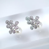 Swarovski Flowers In A Pearly Bouquet For Queen Stud Earrings, Bridal Jewelry, Crystal Bridal Earrings, Statement Earrings Cz