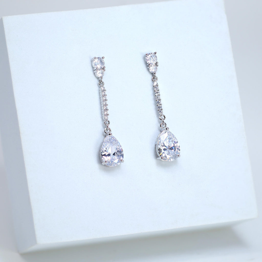 Swarovski Diamond Tear Drop Tassel Earrings, Bridal Jewelry, Bridal Earrings, Crystal Bridal Earrings, Statement Earrings Cz