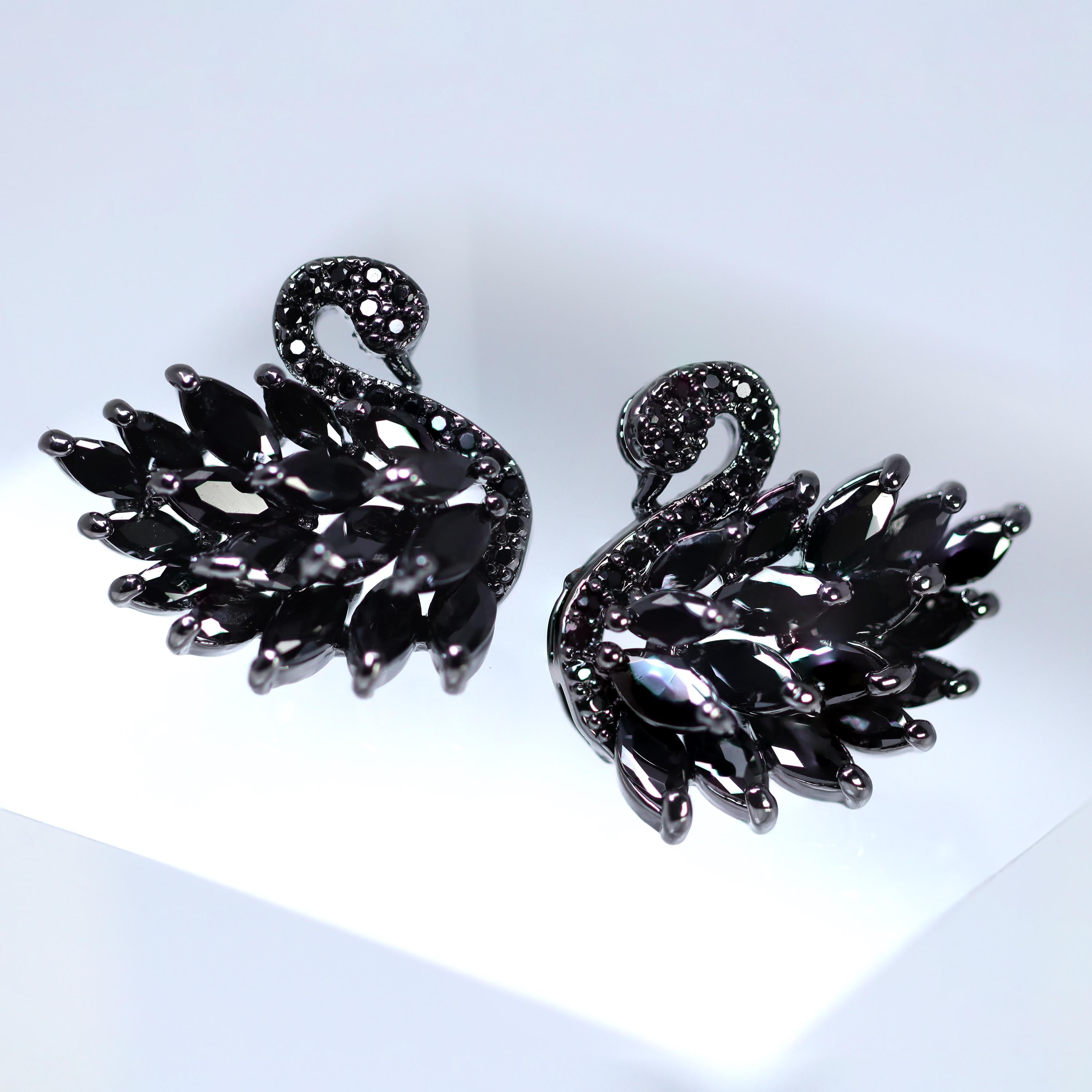 Swarovski Diamond black Swan stud Earrings, Bridal Jewelry, Bridal Stud Earrings, Crystal Bridal Earrings, Statement Earrings Cz