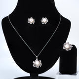 Swarovski Crystal Natural Pearl Floral Statement Pendant Diamond/Crystal Necklace Set, Bridal Necklace, Bridal Jewelry, Statement Necklace